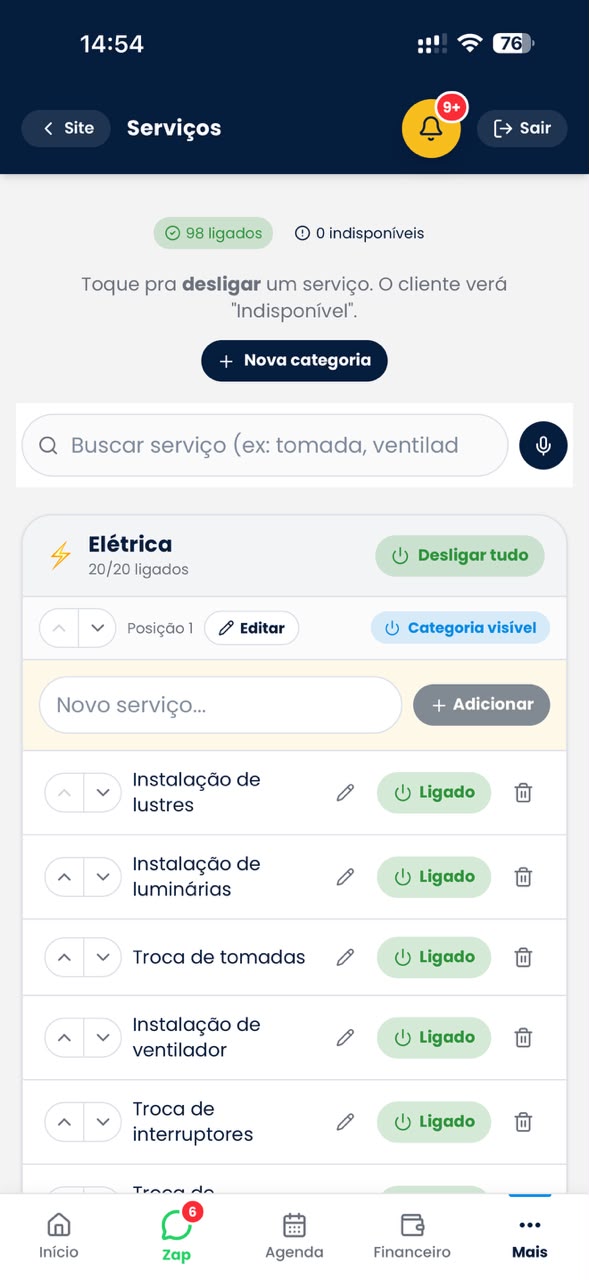 Catálogo de serviços